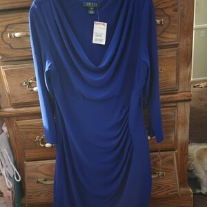 Lauren Ralph Lauren Royal Blue Asymmetrical Draped Dress